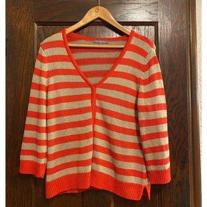 NY Collection Red and Tan Striped Baggy Cardigan